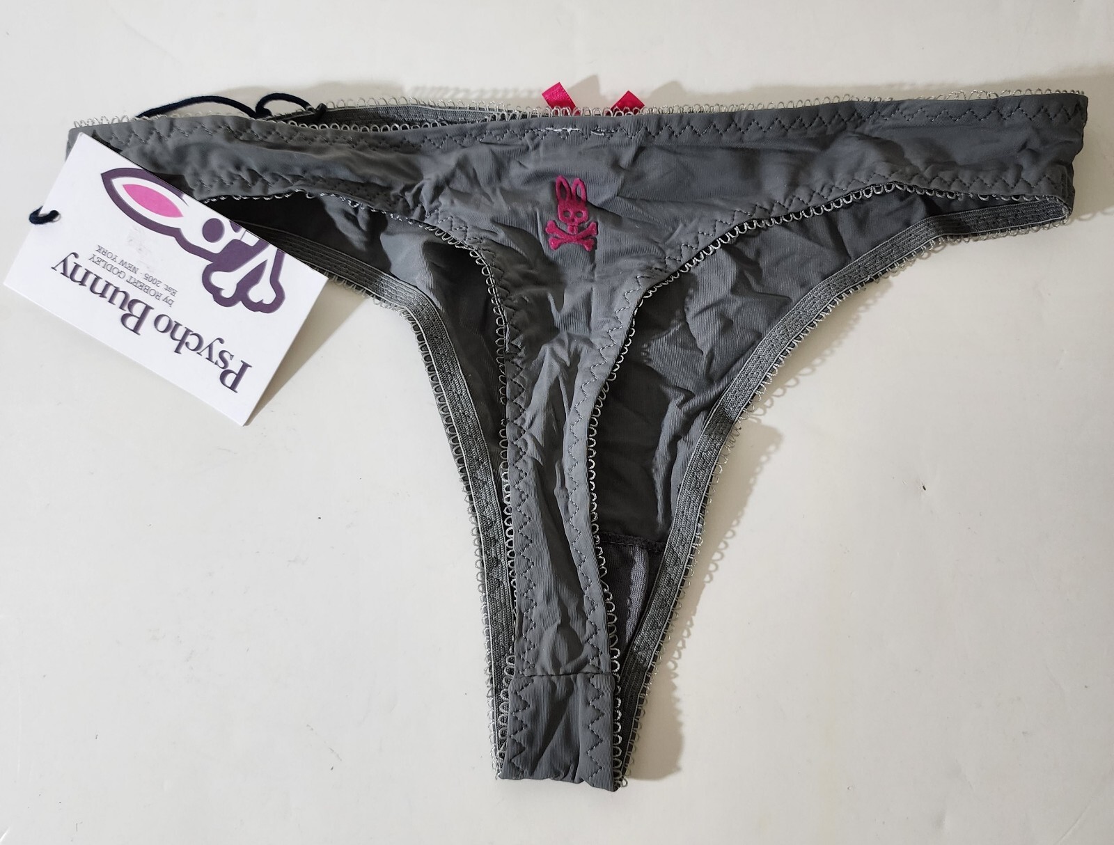 AUTHENTIC Psycho Bunny Women’s Thong Panties 2 Pcs White Navy & Gray Size XS NEW