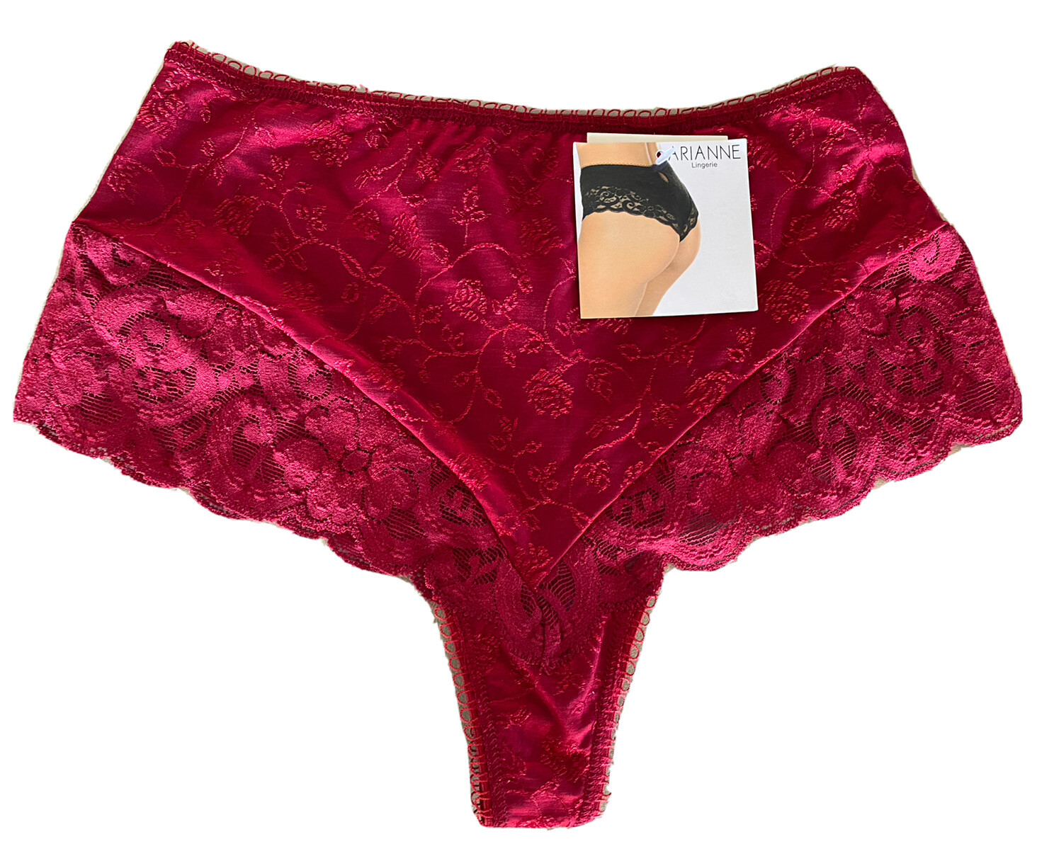 Arianne Thongboy Damask Lace Thong Panties Medium Red Rouge Keyhole Back NWT
