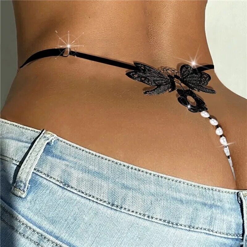 Sexy Women Lace Pearl Thong G-string Panties Underwear Crotchles T-back Briefs