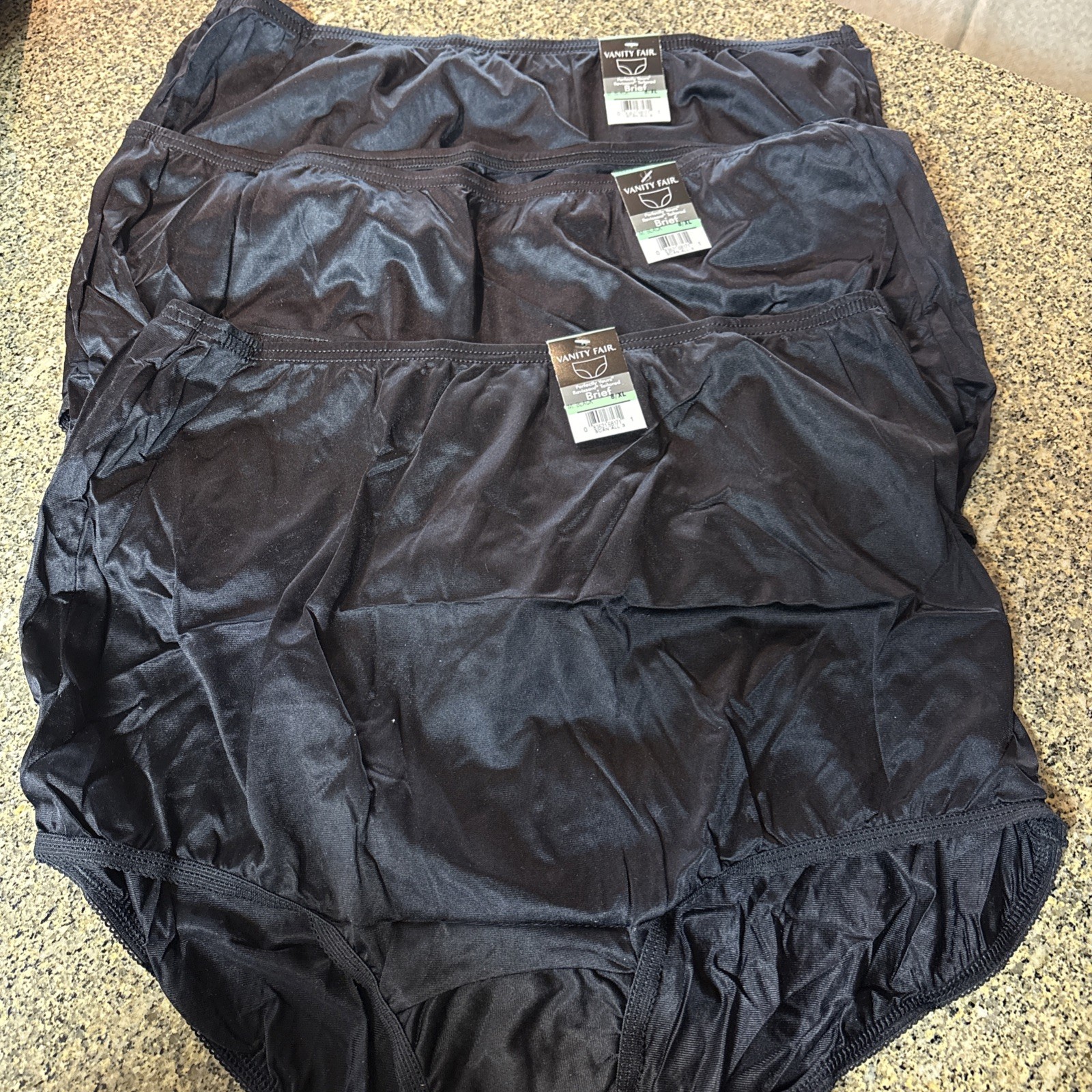 Vanity Fair Black Nylon Perfectly Yours Ravissant Briefs 3 Pair NWT Size 8/XL