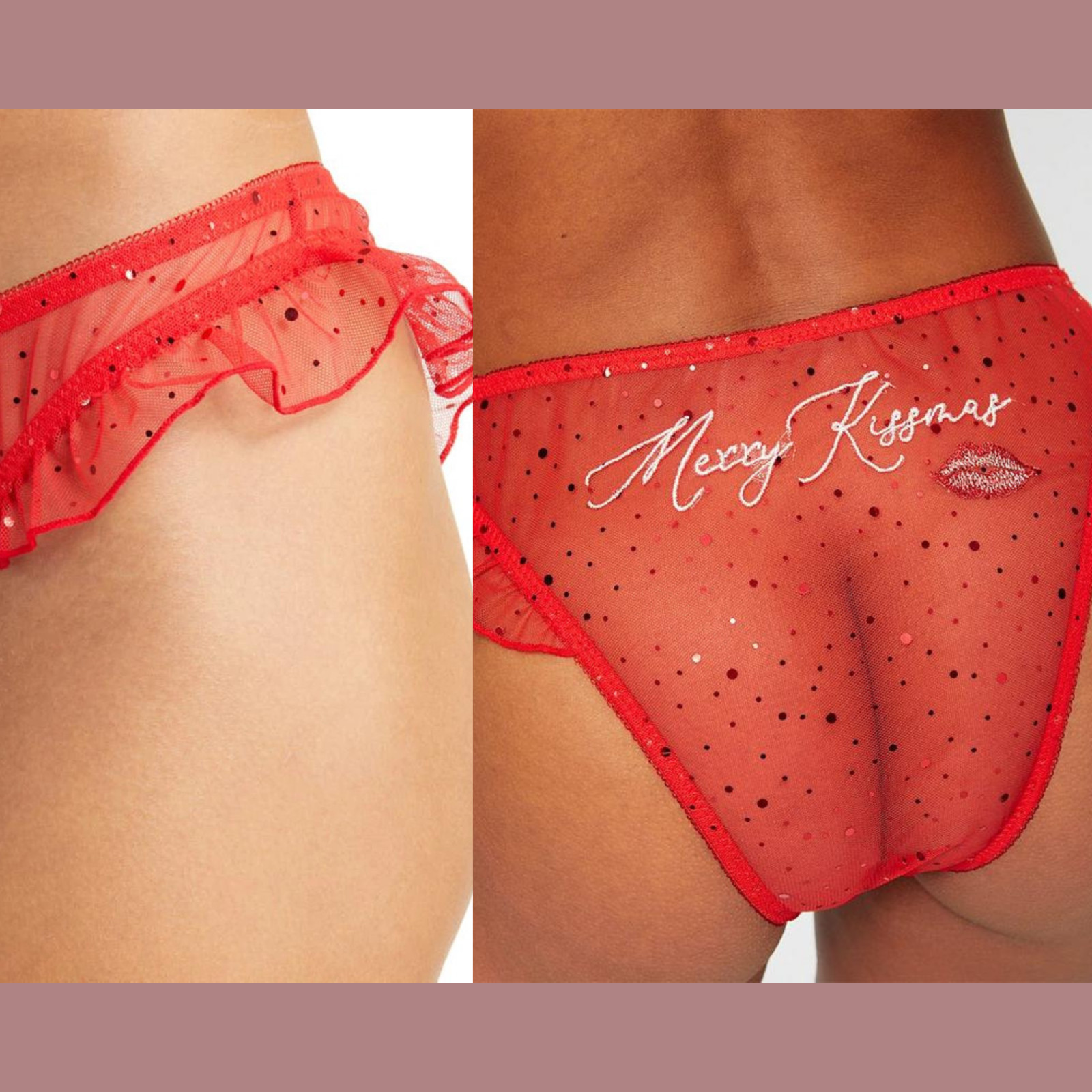 NEW ANN SUMMERS [ XS 0-2 ] Merry Kissmas Ruffle Mesh Panties In Red #T1634