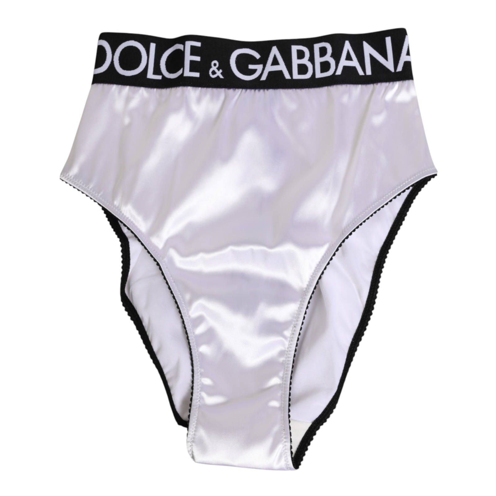 DOLCE & GABBANA Underwear White Satin High-Waist Black Logo Women IT 2/US S $270
