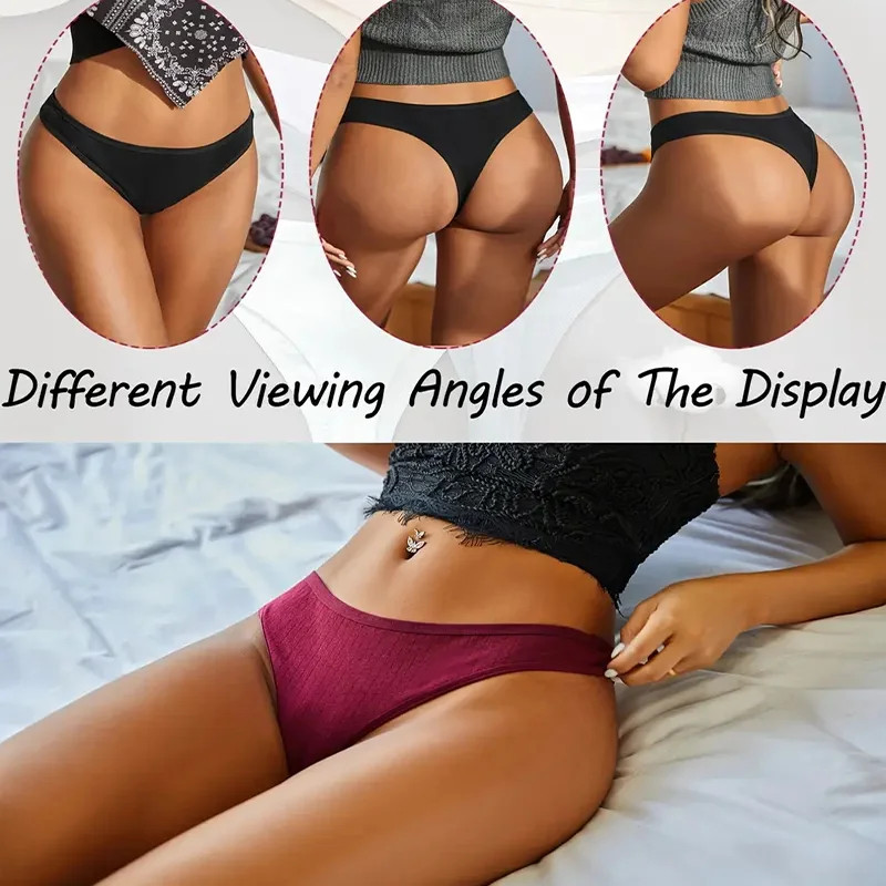 6Pcs/Set Women Cotton Thongs Panties Female Ribbed Low Rise G-String Ladies Sexy