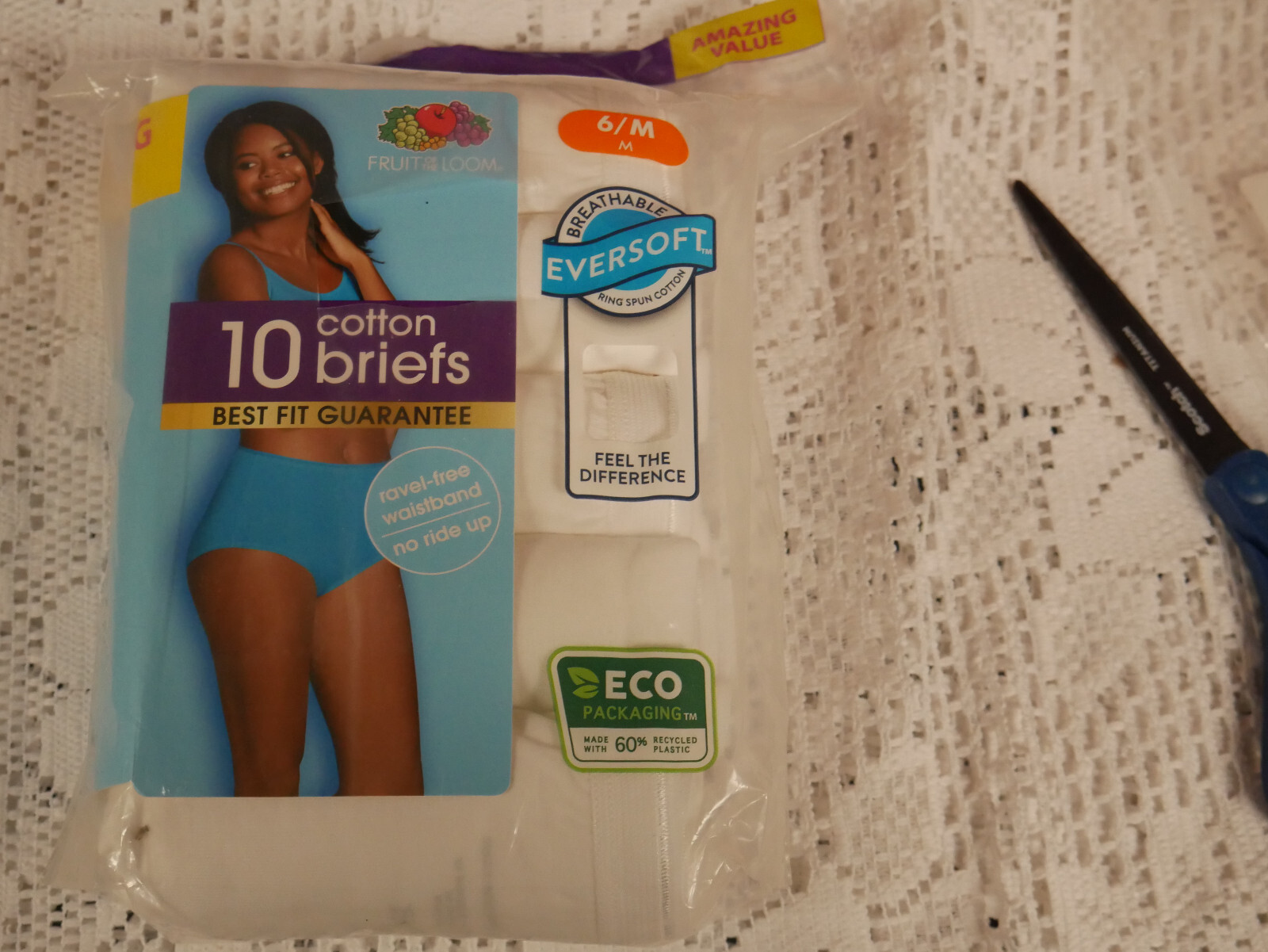 NIP WOMEN’S FRUIT OF THE LOOM 10 PAIR SZ 6/M NO RIDE UP RAVEL FREE COTTON BRIEFS