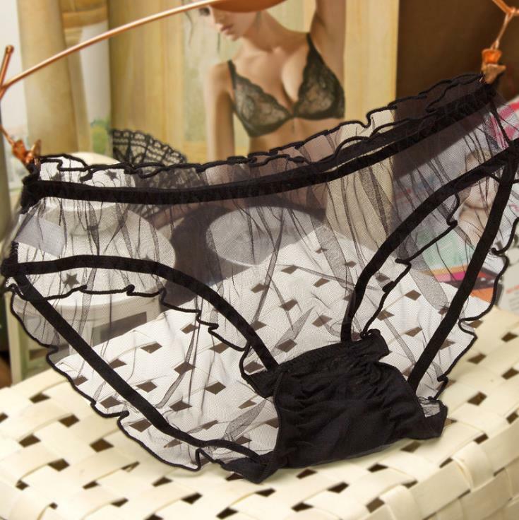2Pcs Mesh Lingerie Ultra-thin Underwear Transparent Lace Knicker Women Panties