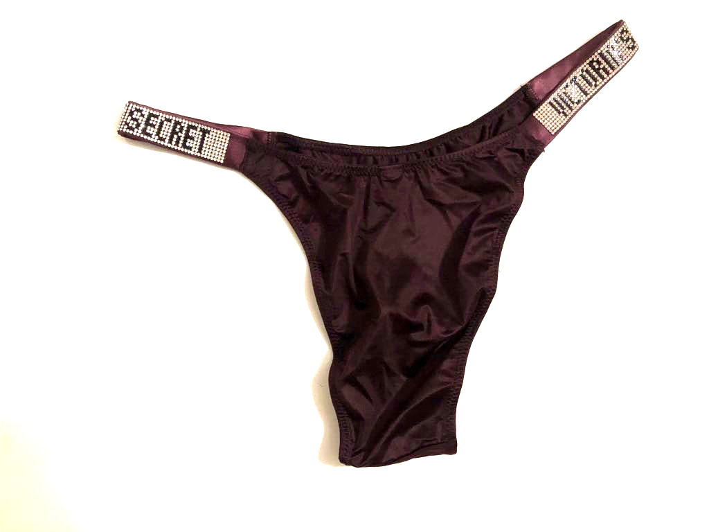 Victoria’s Secret Bombshell Shine Strap Brazilian Panty Color Black Orchid M NWT
