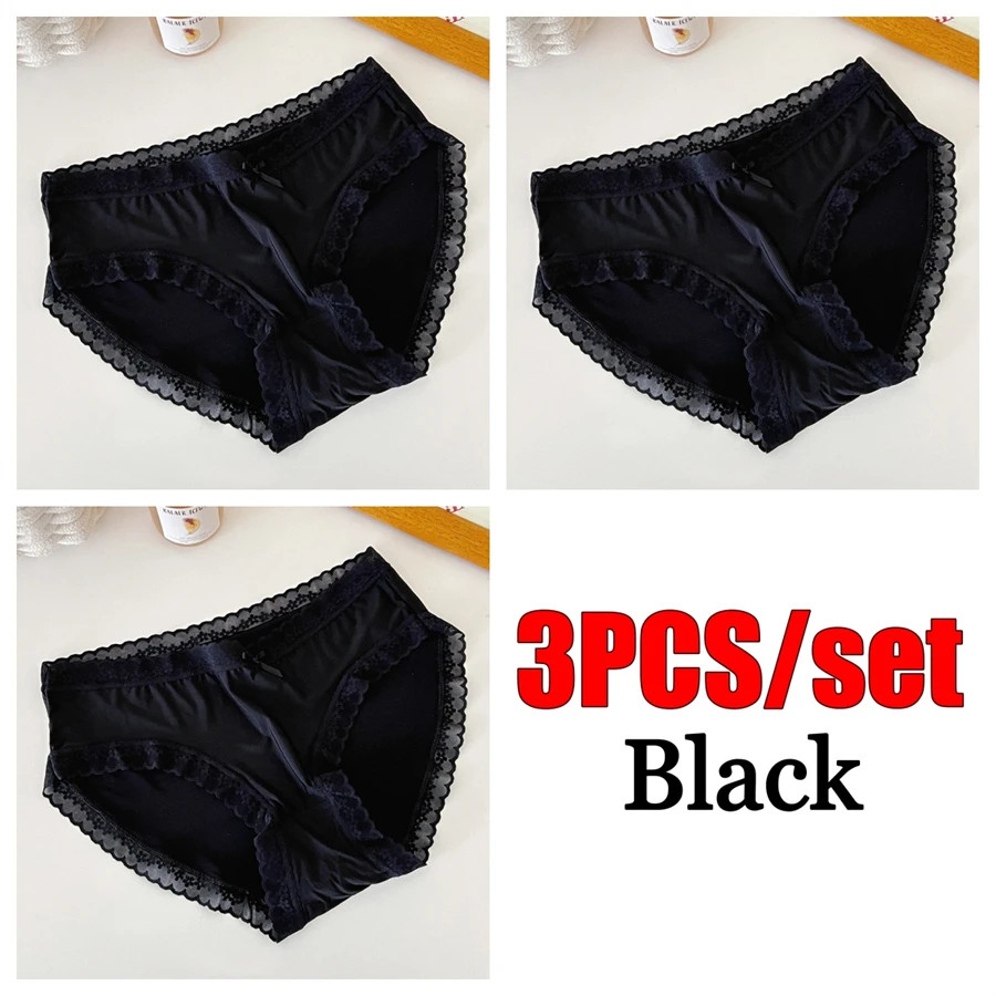 Mid Rise Lace Panties Women’s Seamless Ultra Thin Soft Stretch Underwear 3 Pcs