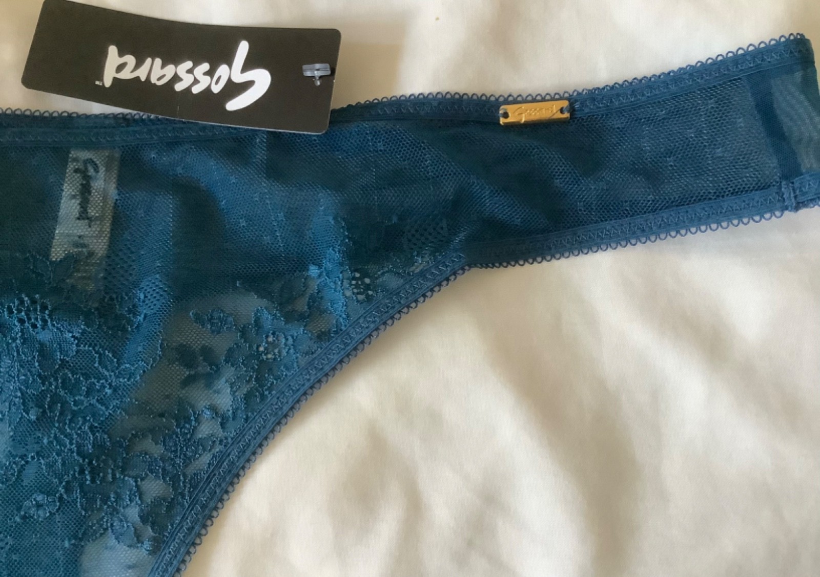 Gossard Glossies – Teal Blue Mesh & Lace Thong Size XL – BNWT