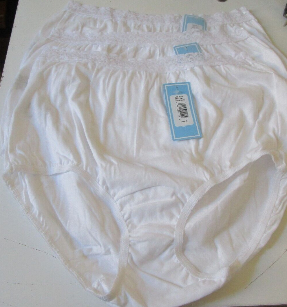 3 Dixie Belle Cotton Briefs with lace waistband White Size 9 Style 462