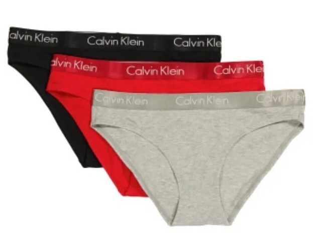 Calvin Klein 3 Pack Bikini Panties Medium 95% Cotton Black Gray Red