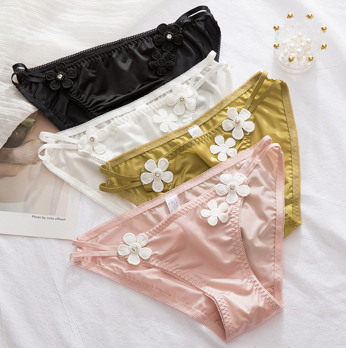 4 Pcs Lot Womens Sexy Satin String Bikinis Panties Silky Briefs Underwear,S M