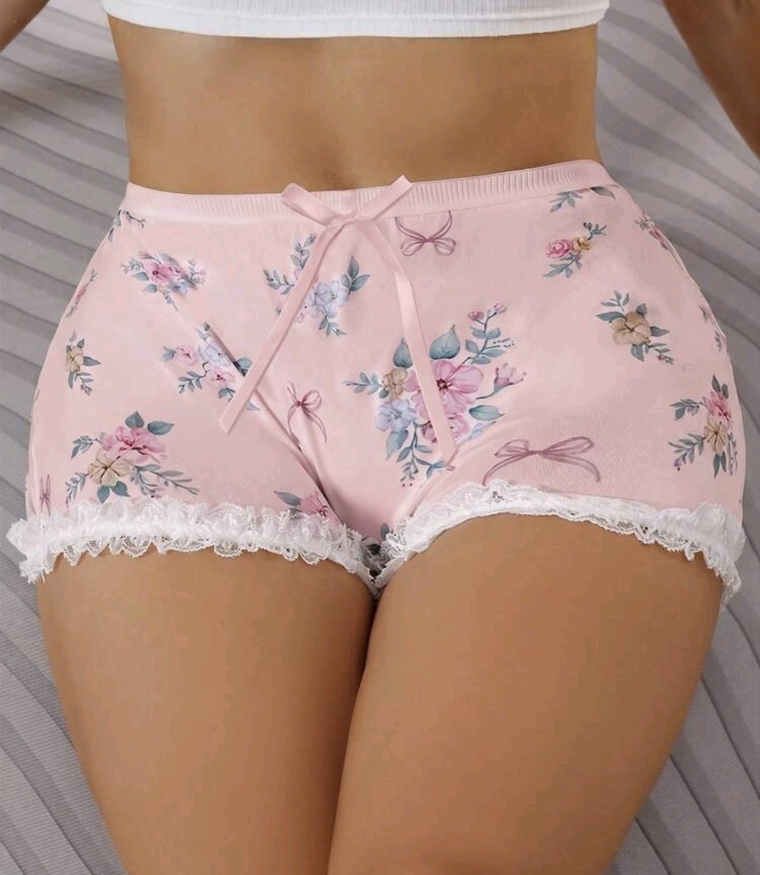 💖 Pink Vintage Floral Style Silky Feel French Shorts Knickers Sissy 1XL 16-18