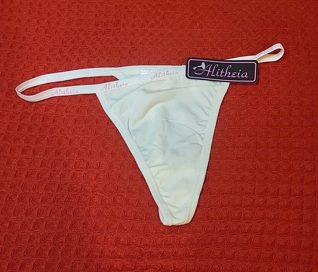 Womens Sexy Thong Panties White 90% Cotton 10% Spandex Underwear, Sz: Medium
