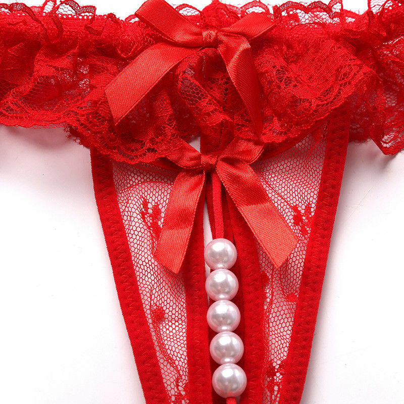 Sexy Women Crotchles Pearl Panty Lace Thong G-string Lingerie Underwear T-back