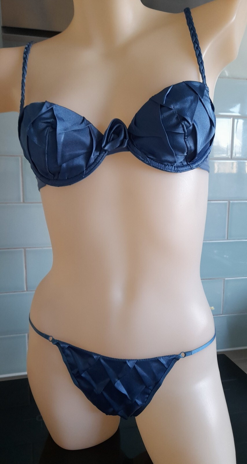 Ravage Blue Diamond Pleated Collection R44632-049-1,2 3 or 4, String Sided Thong