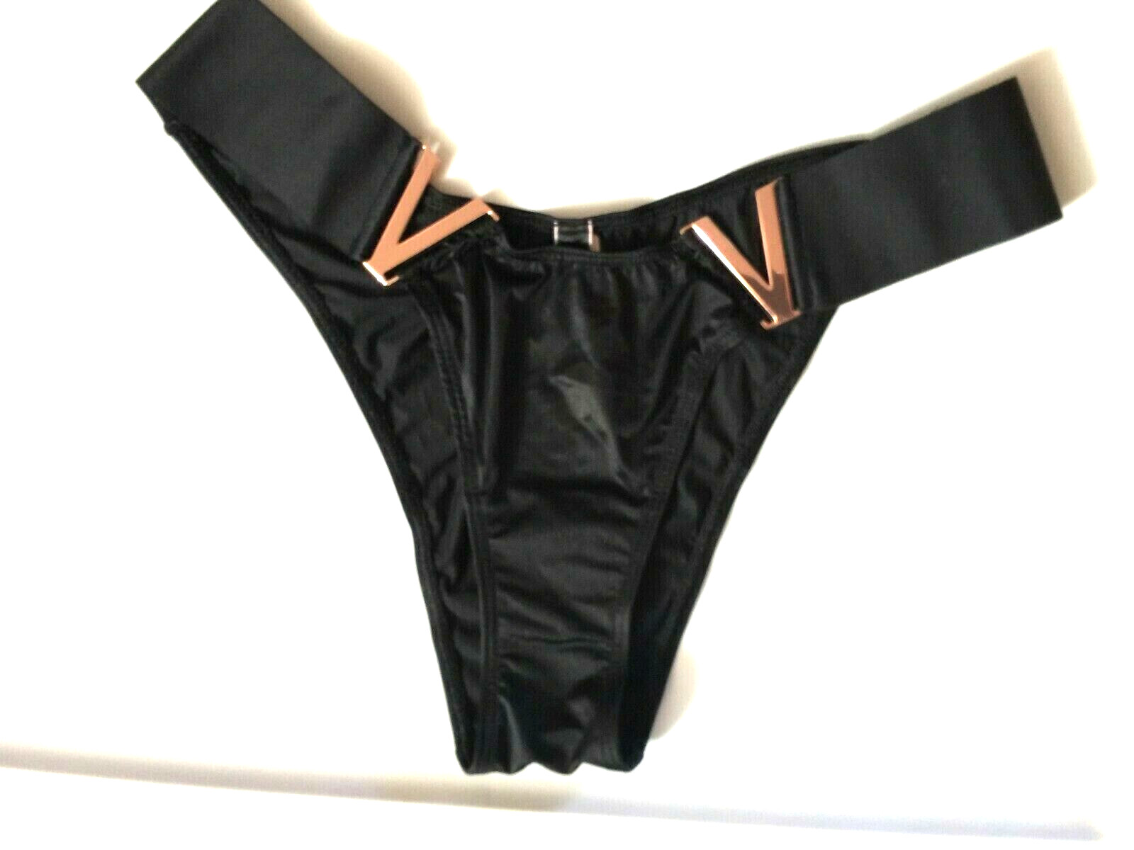 Victoria’s Secret Very Sexy Black Bombshell Gold V Brazilian Panties Size S-M