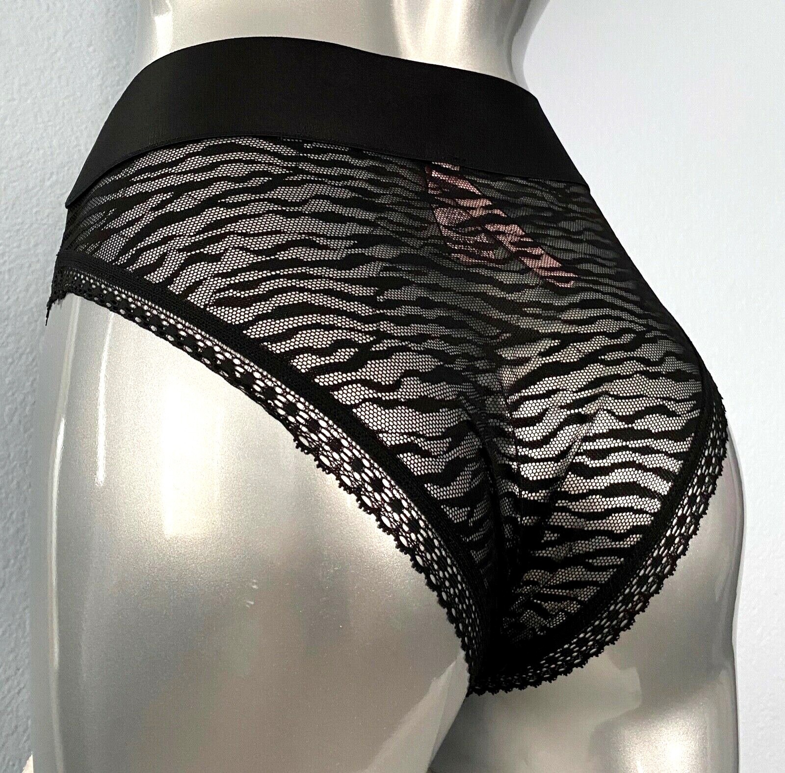 Victoria’s Secret Nwt Black Zebra Sheer Lace High Leg Cheeky Panty Medium M