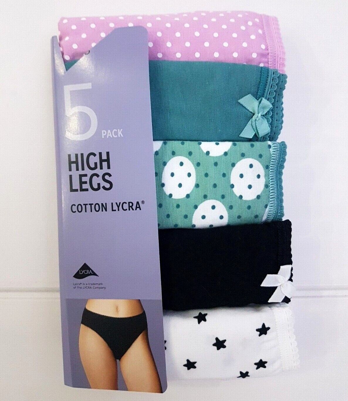 Ex M & S Ladies 5 Pack Cotton Lycra High Legs Briefs Knickers ~ Sizes 8 to 24