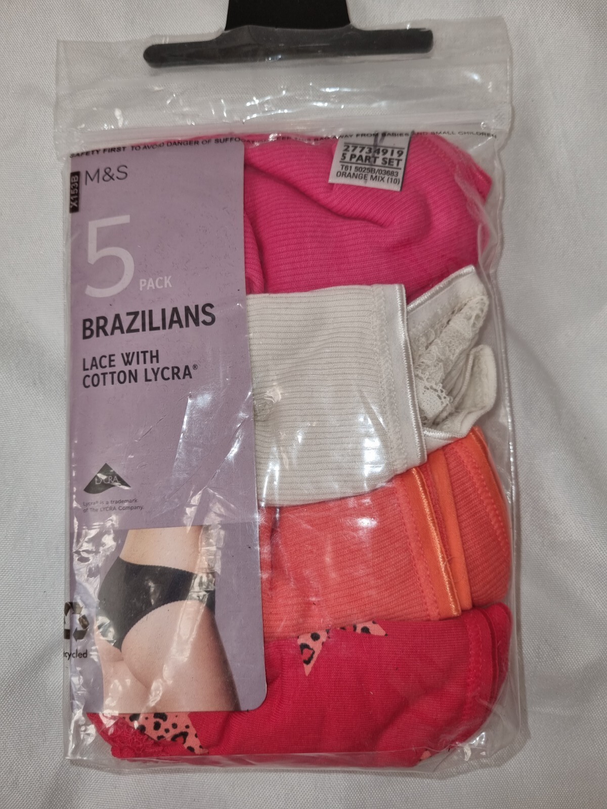 BNWT Multi-coloured Lace MARKS AND SPENCER Brazillian briefs size 10 (TV)