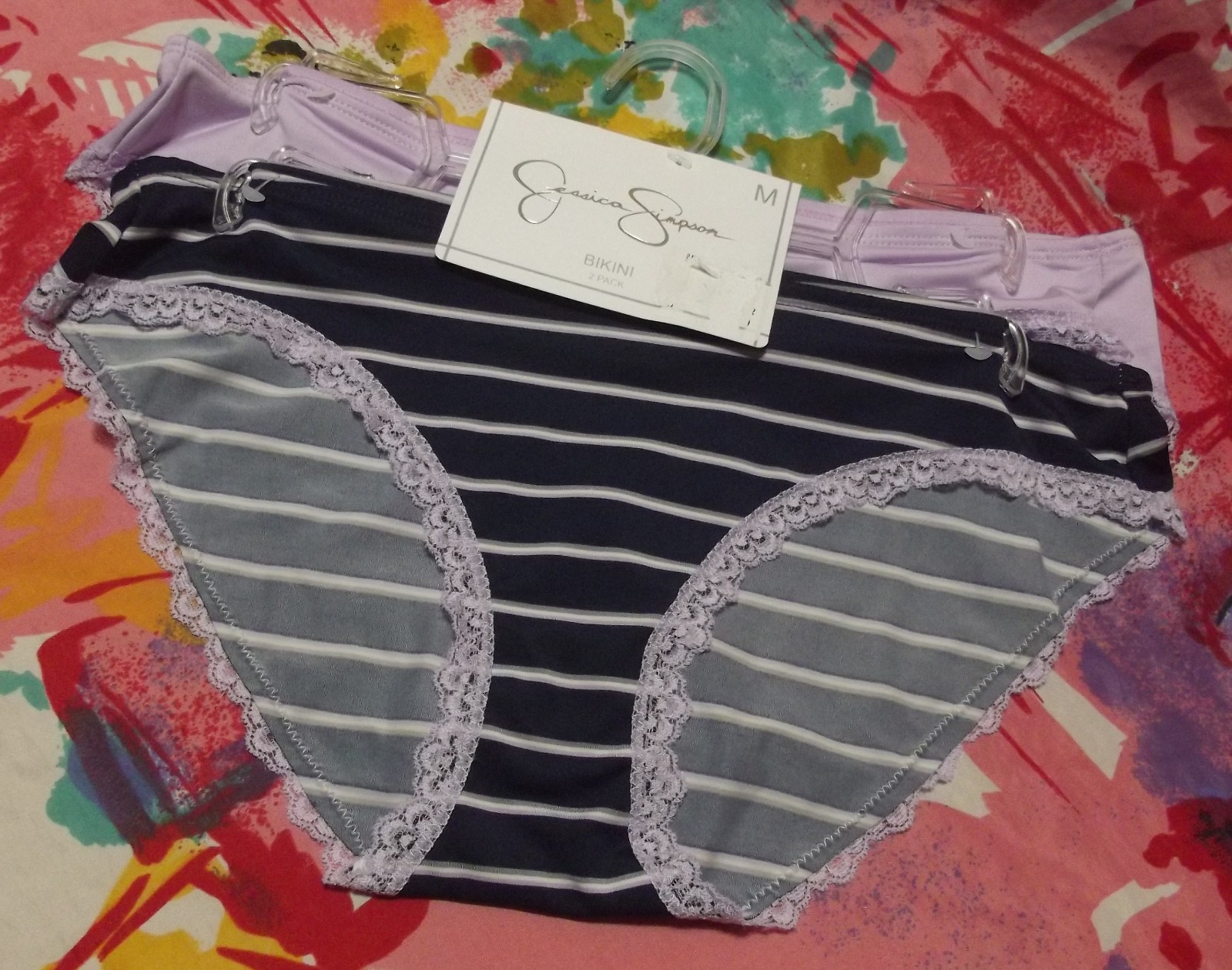 2 NEW JESSICA SIMPSON MICROFIBER LACE LEGS BIKINI PANTIES M