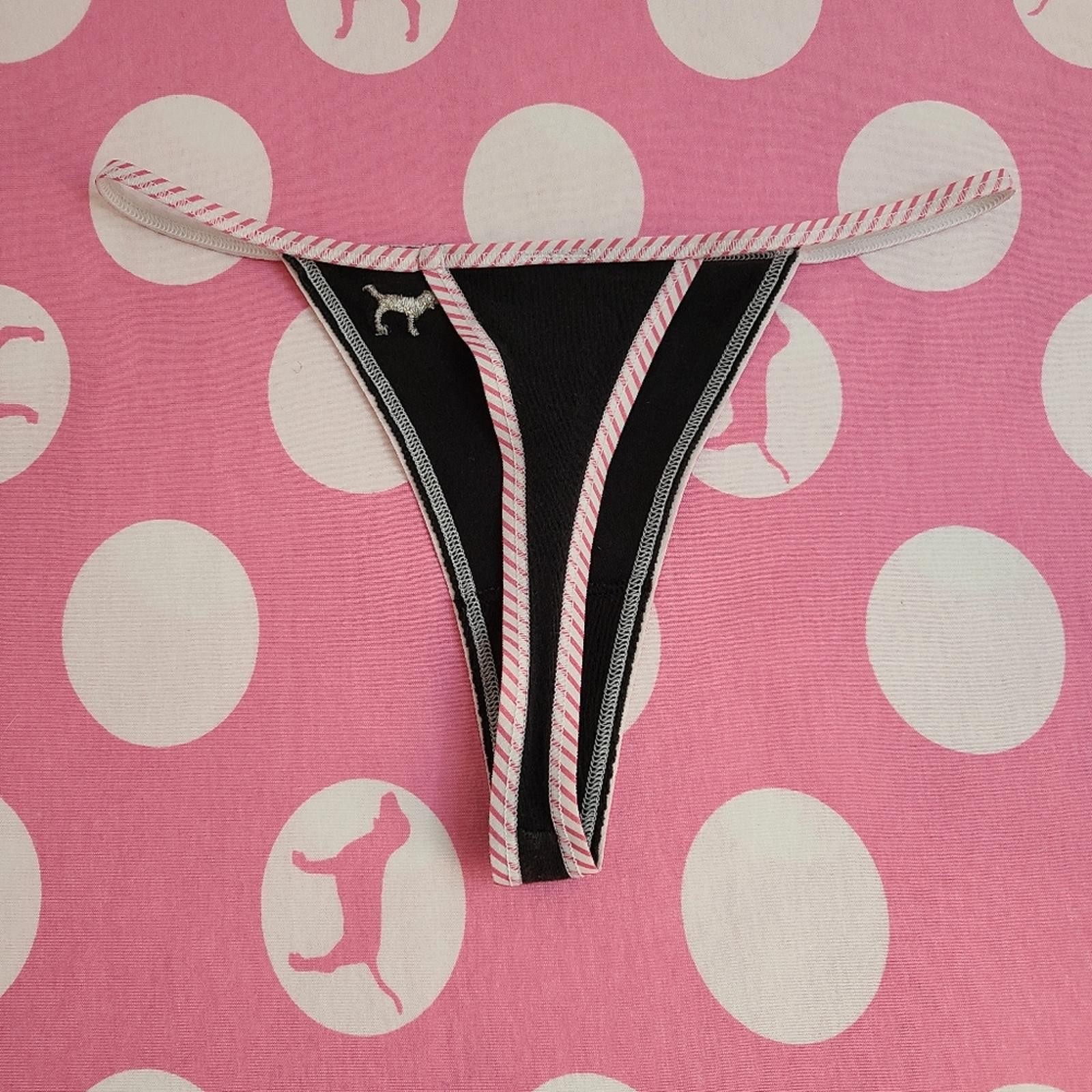 VTG VS PINK Candy Stripe Graphic Cotton Low Rise V-string Thong Panty Size Sm