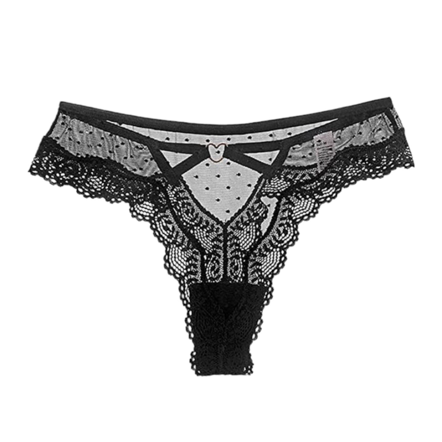 Lace Panties Women Heart Cut Out Thong G-String Underwear Lingerie Mesh S Small
