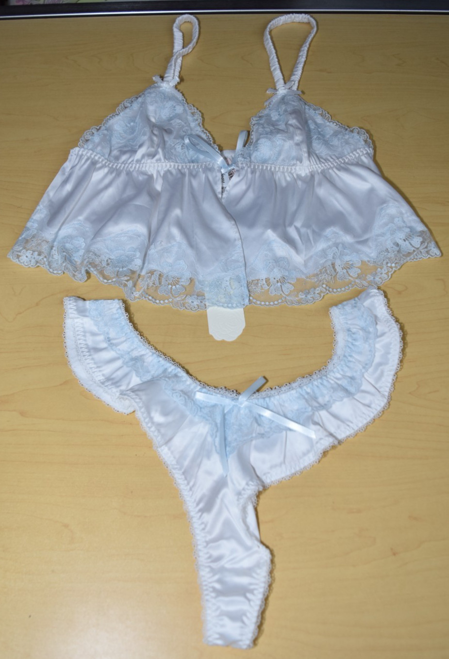 LOVE & LEMONS Sleep Top Thong panty SWEETHEART SATIN ruffle Lot L Lingerie