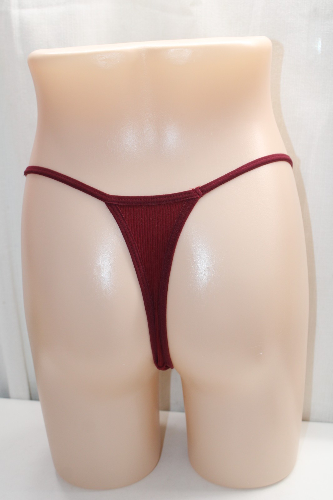 Sexy Burgandy Ribbed Cotton Polyester G string Thong Panties MEDIUM