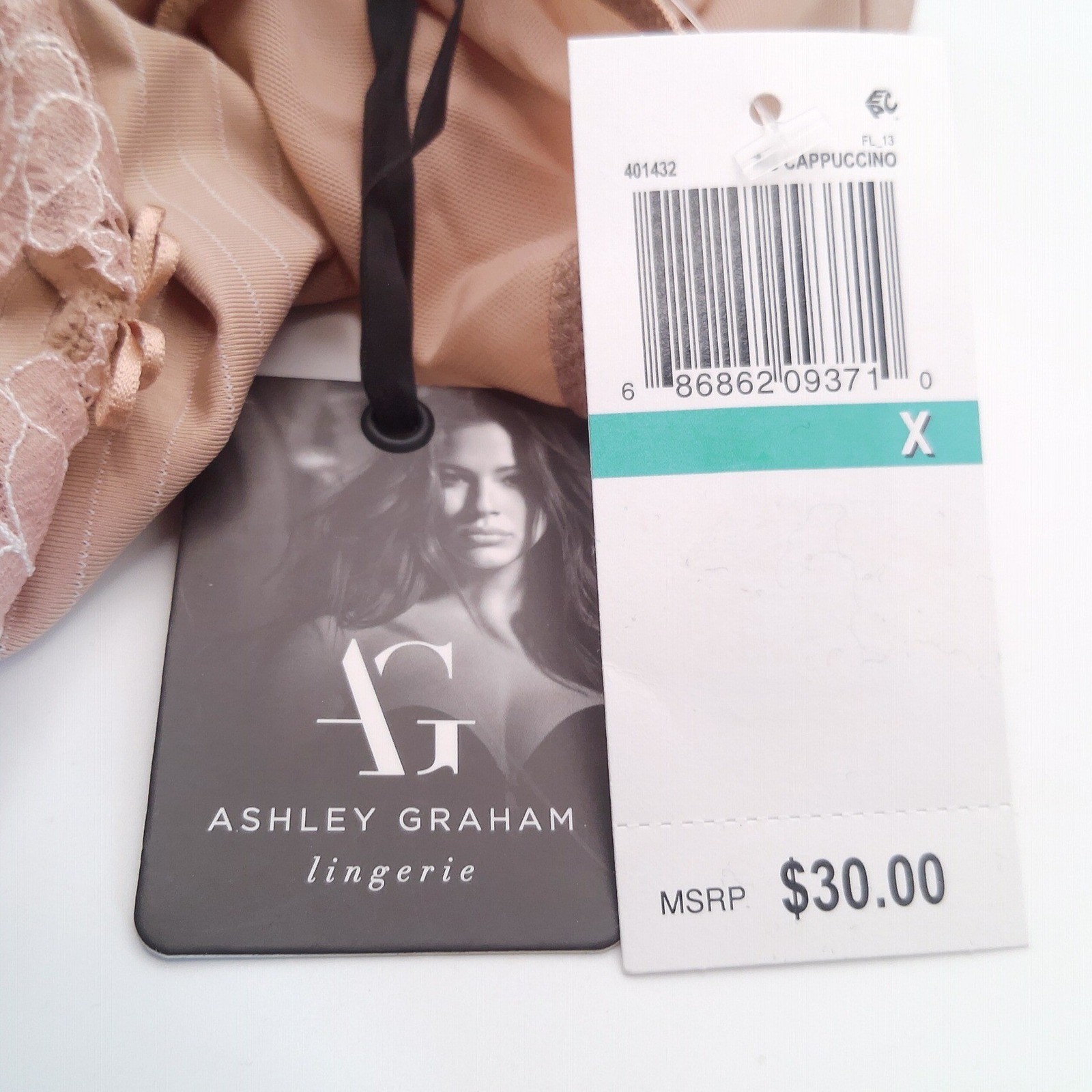 Ashley Graham Plus Size Front-Keyhole Lace Panty US X UK 16 Cappuccino NWT