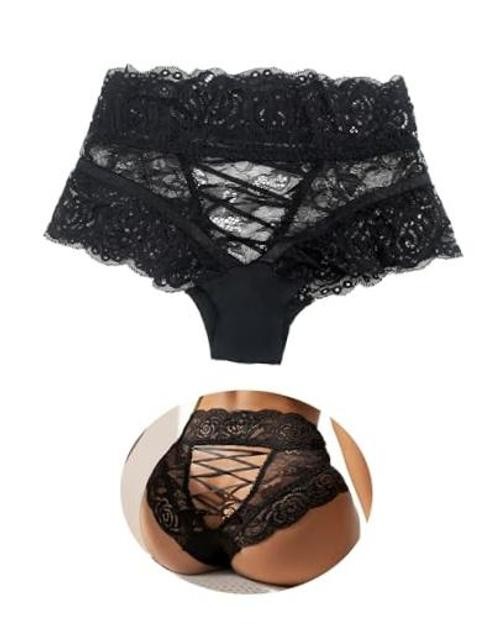 Criss Cross Lace Panties Lace Boyshort Panties Plus X-Large-XX-Large Black