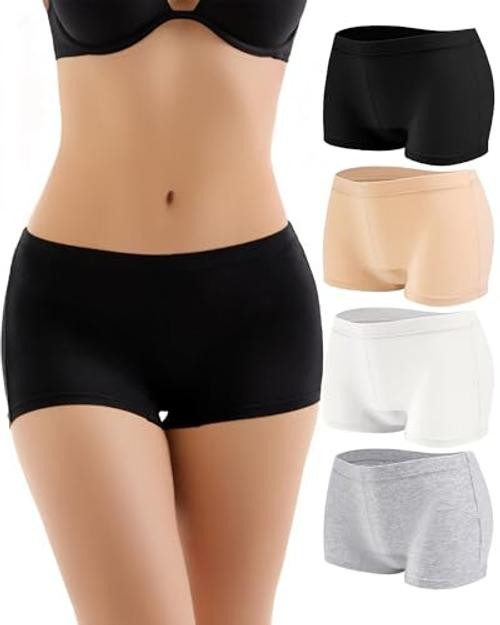 4 Pack Women’s Cotton Boyshorts Panties Boxer Briefs for XX-Large Multicolor