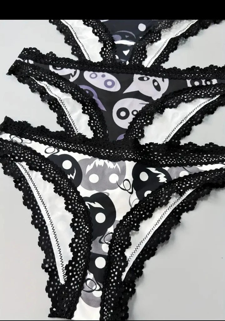 (44) 3 Black Lace Stitching Mid Waist Sexy Halloween Briefs Size 16 UK XL