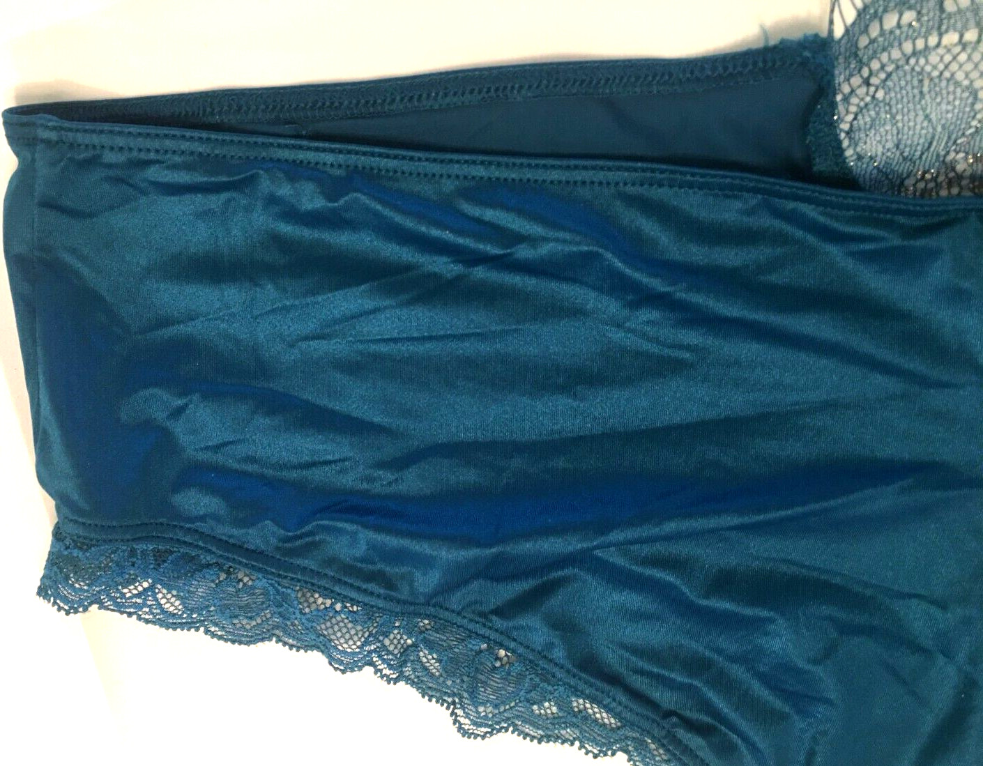 Victoria’s Secret Sapphire Blue Micro Shimmer Lace Inset Cheeky Panty Size L NWT