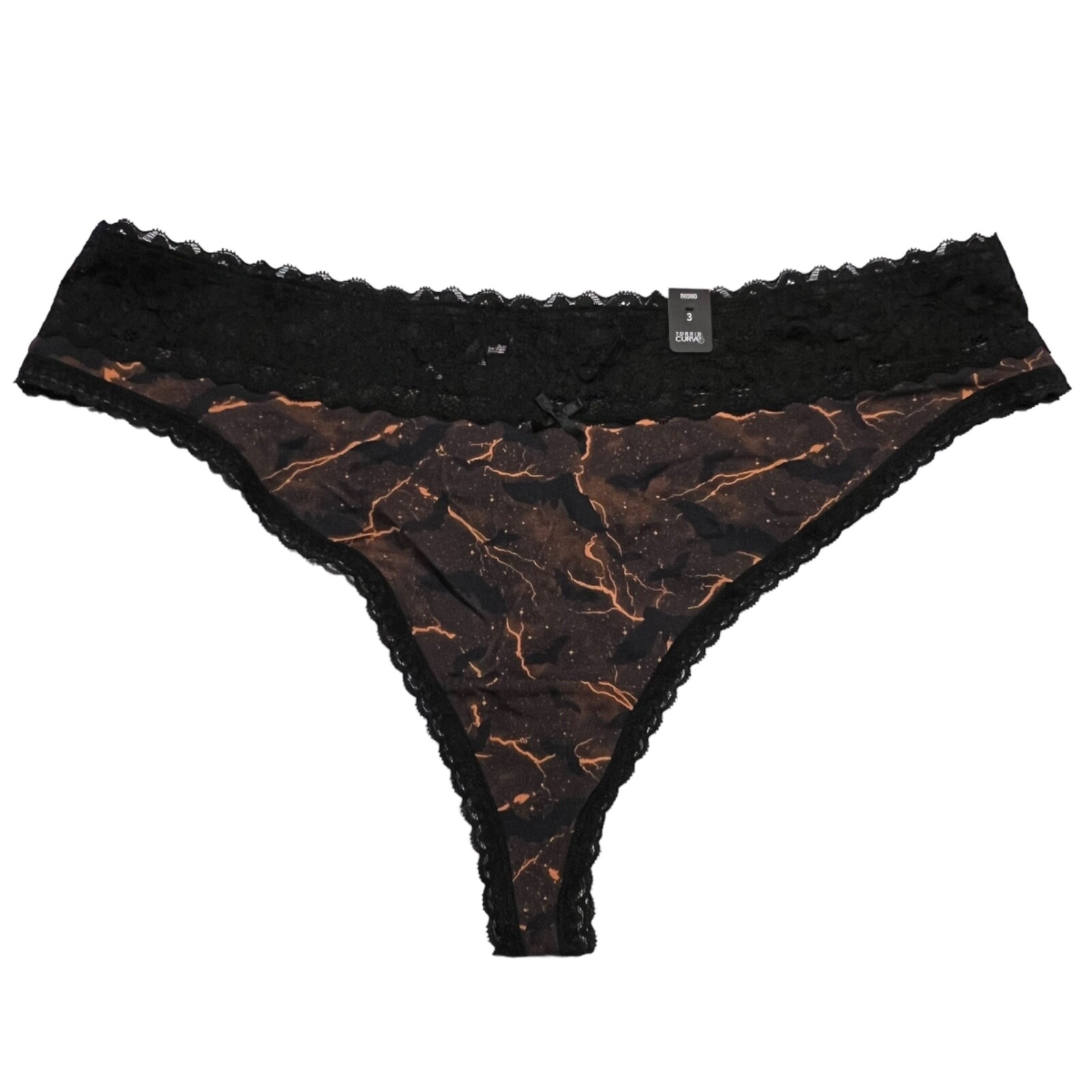 NWT TORRID Thong Pantie Underwear 0X-3X Jersey Lace Black Halloween Bats