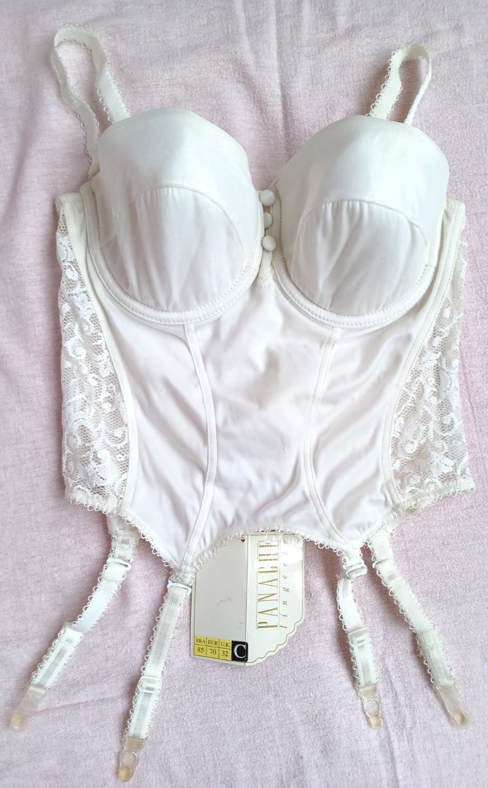 PANACHE Lingerie Beautiful Cream Smooth Satin Side Lace Suspender Basque Sze 32C