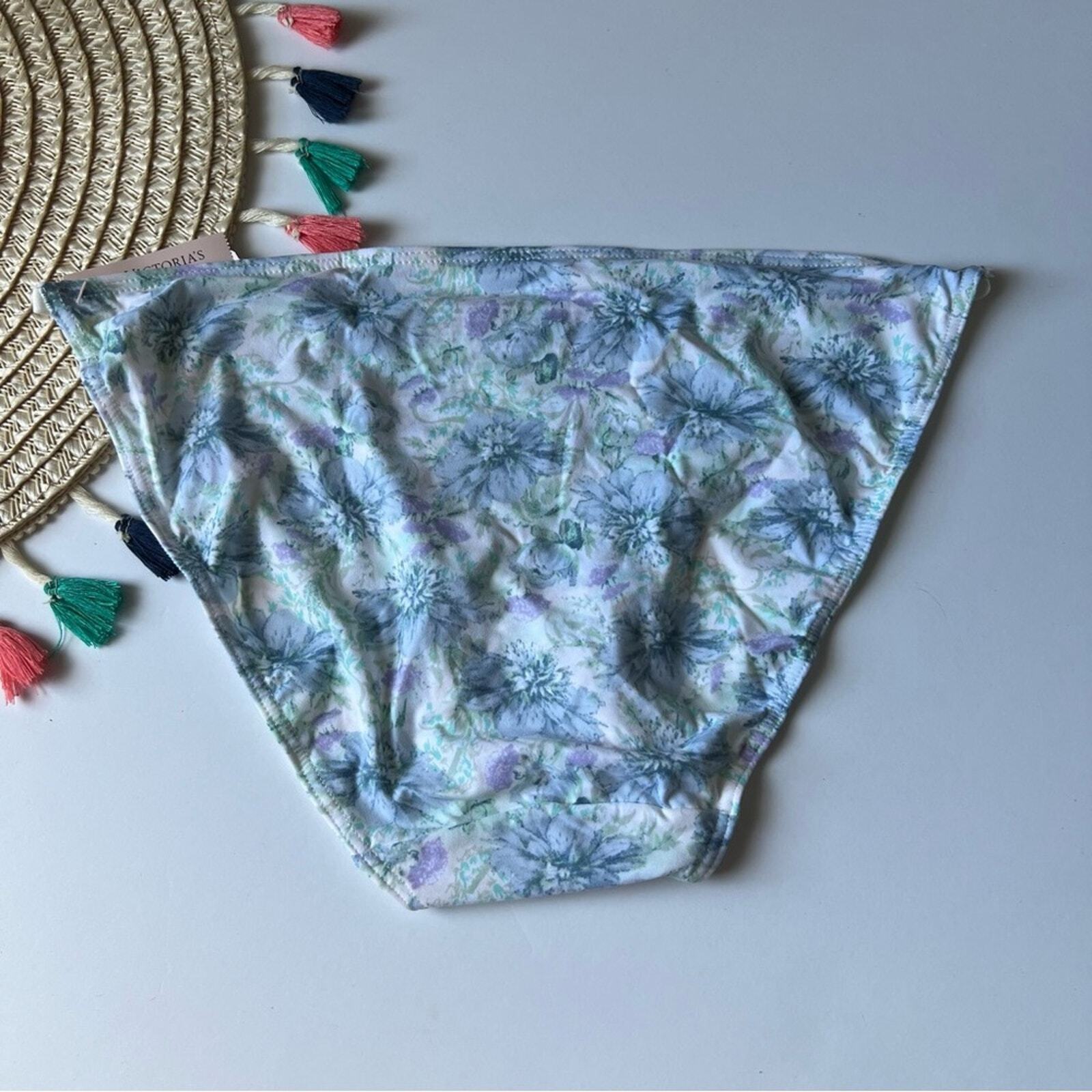 Victoria’s Secret Love Cloud Adjustable String Bikini Panty Blue Floral M NEW