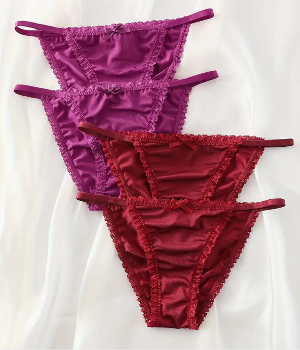 Rose red / purple Hipster Panties Tanga with Lace Trim and Bow Detail sissy