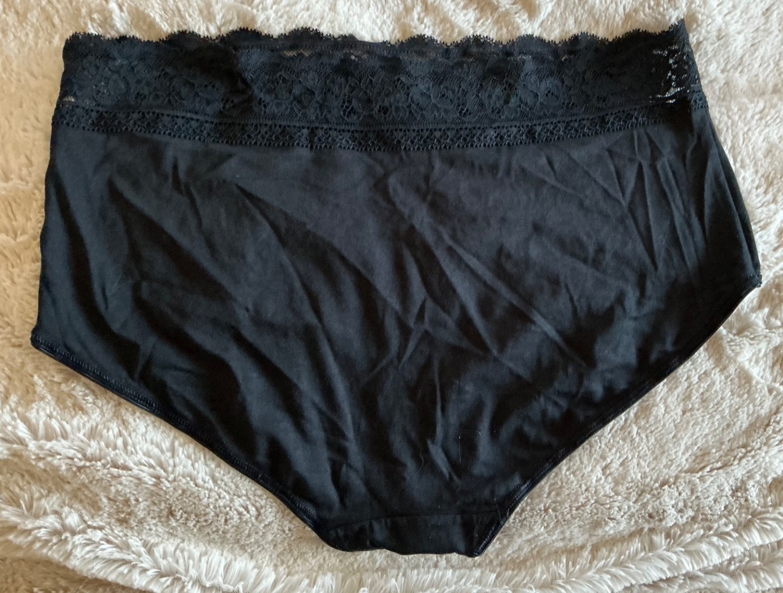 M & S LACE TRIM BRIEFS ~SIZE 14 ~ BLACK ~ 69% COTTON 23% POLY 8% ELASTANE ~ NEW