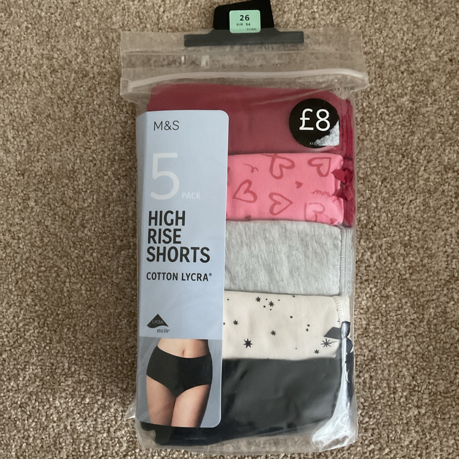 RRP £16 M&S 2 x 5 Pack Size 26 Cotton Lycra High Rise Shorts Knickers Very Pink
