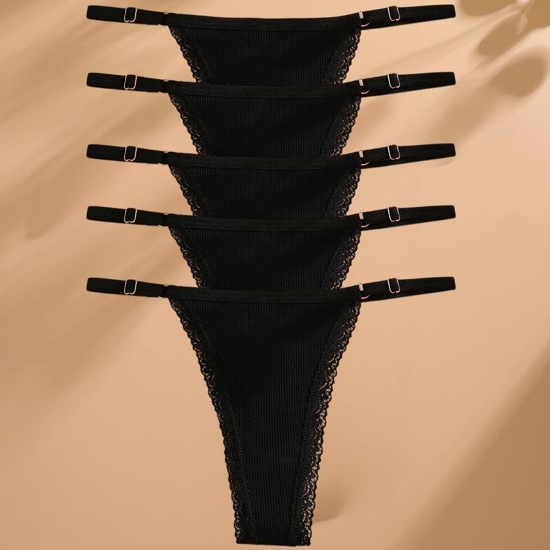 Cotton Thong Panties For Women 5 Pack Adjustable Waist G String Underwear Set