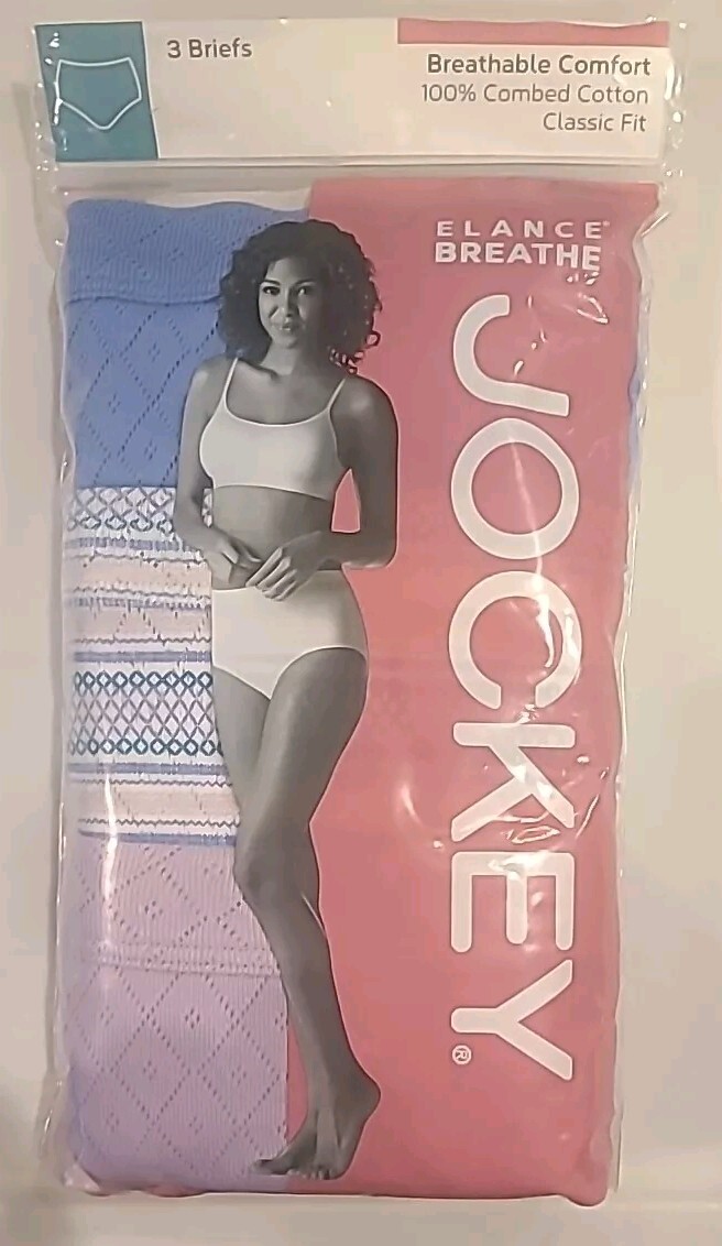 Jockey Women’s Elance Breathe Brief 3 Pk Blue Pink Stripe Size 6