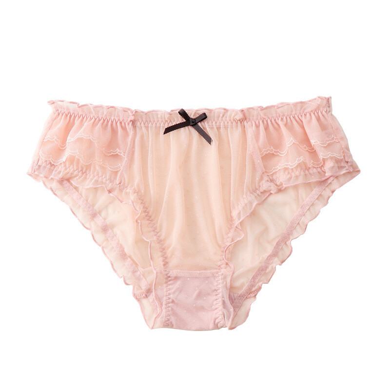3PCS Women Ruffle Mesh Briefs Underwear Sheer See Through Panties Sexy Lingerie