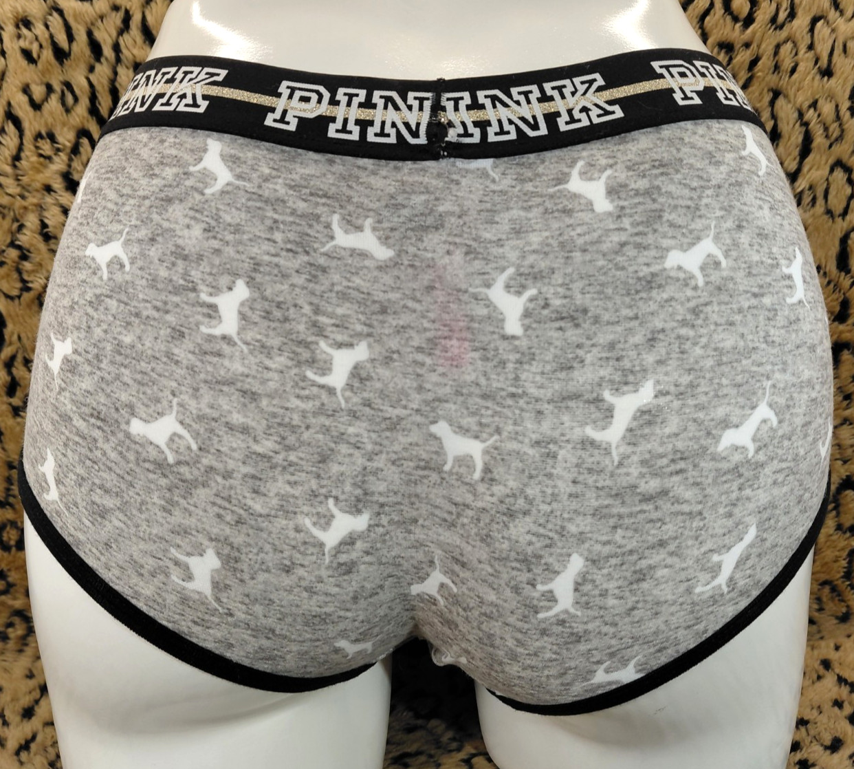 Victoria’s Secret PINK Glitter Logo Dog Gray Static Boy Short Panty PXS Sexy