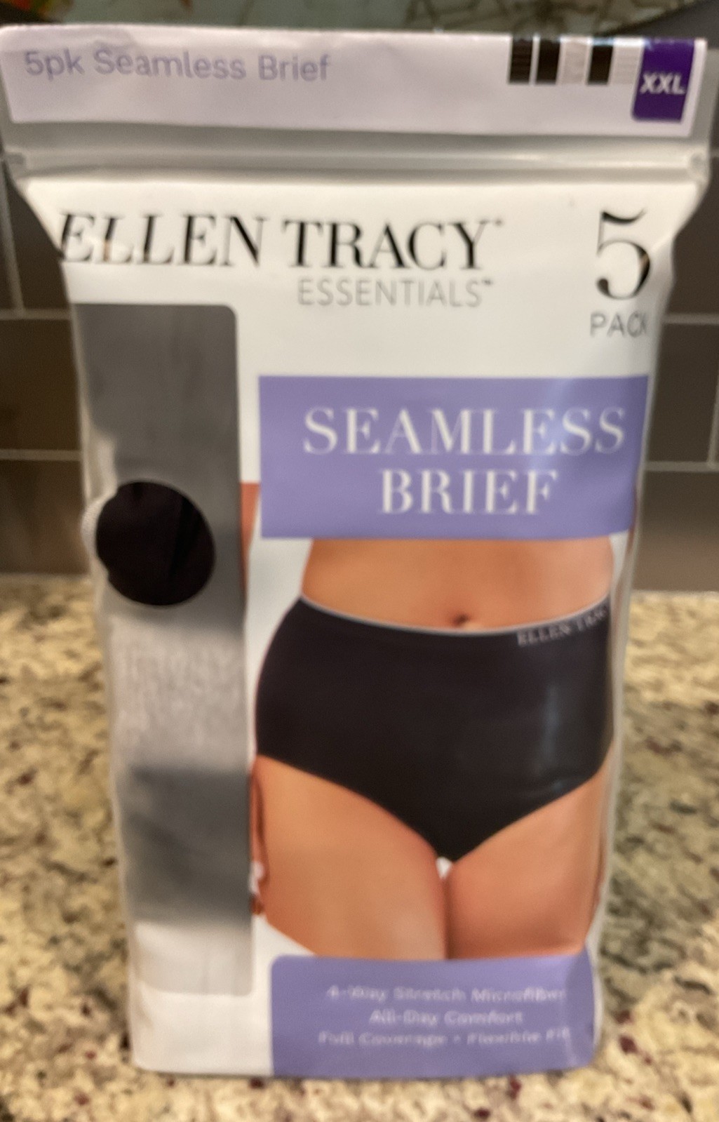 ELLEN TRACY Women’s Sz XXL Sz 9 43”-44”Hip 5 Pk SEAMLESS BRIEF Full Coverage NEW
