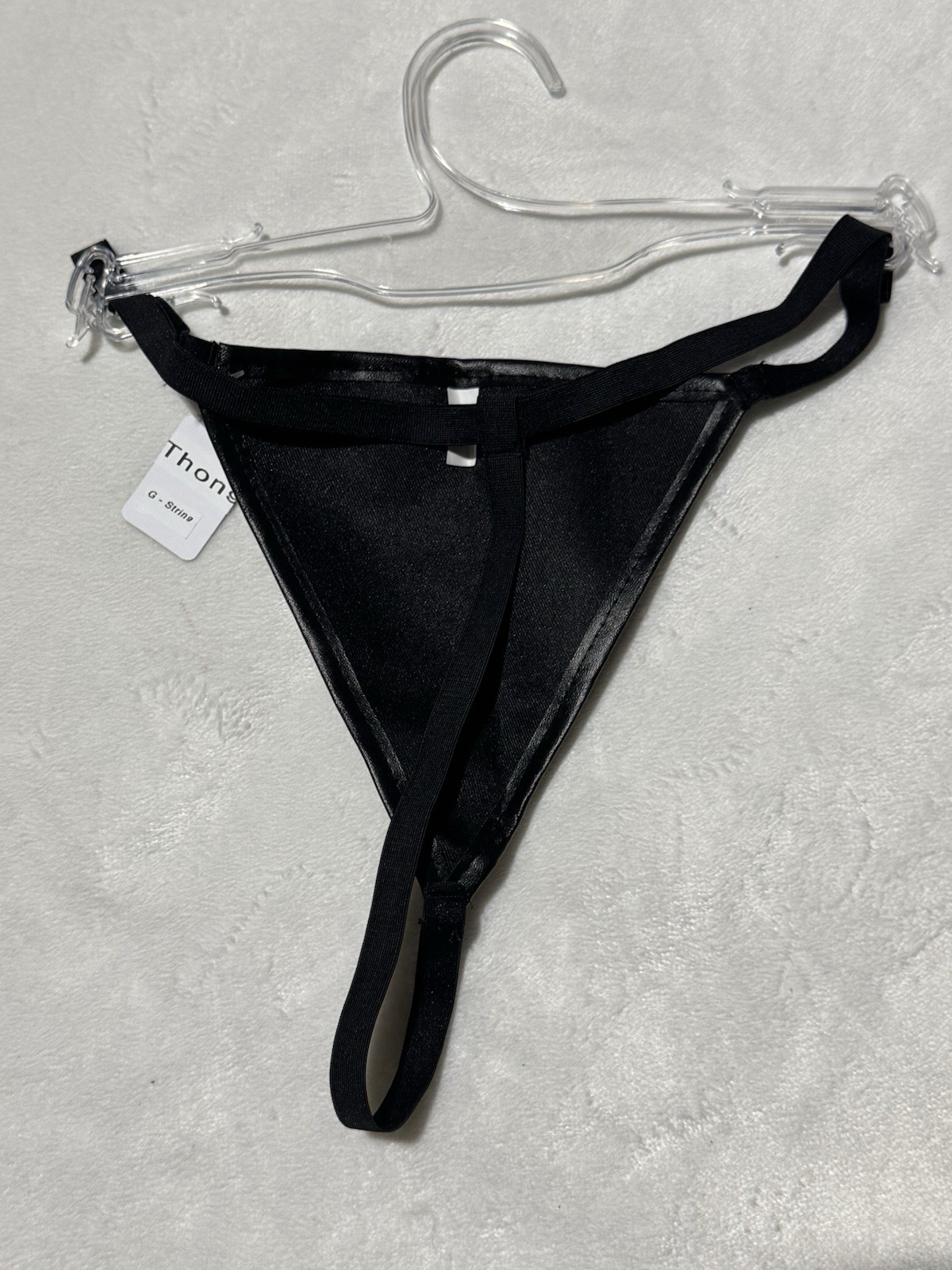 Black Satin Thong Panties G-String Adjustable Straps Floral Jacquard S M L XL 2X