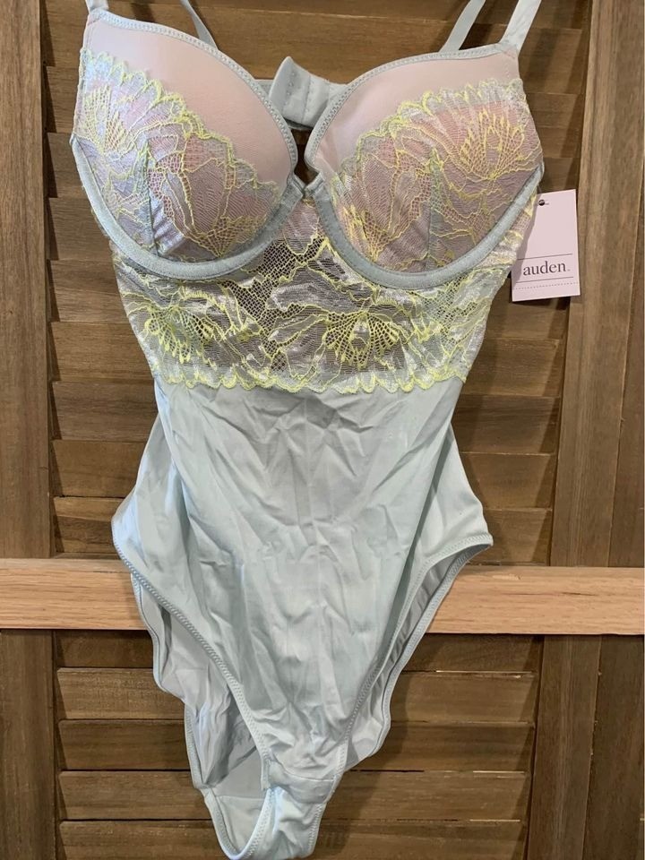 NWT Auden Lingerie Body Suit One Piece Underwear Sexy Women Size XS Blue Yellow