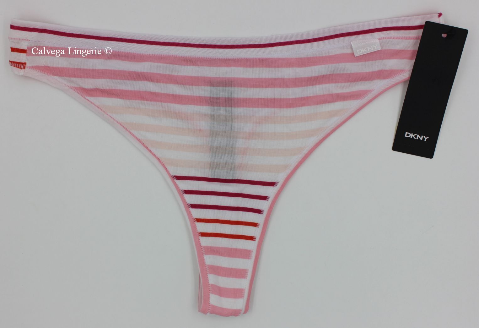 NWT DKNY DK8381 “Stretch Modal” Low-Rise Classic Thong, Striped, Pink, XL