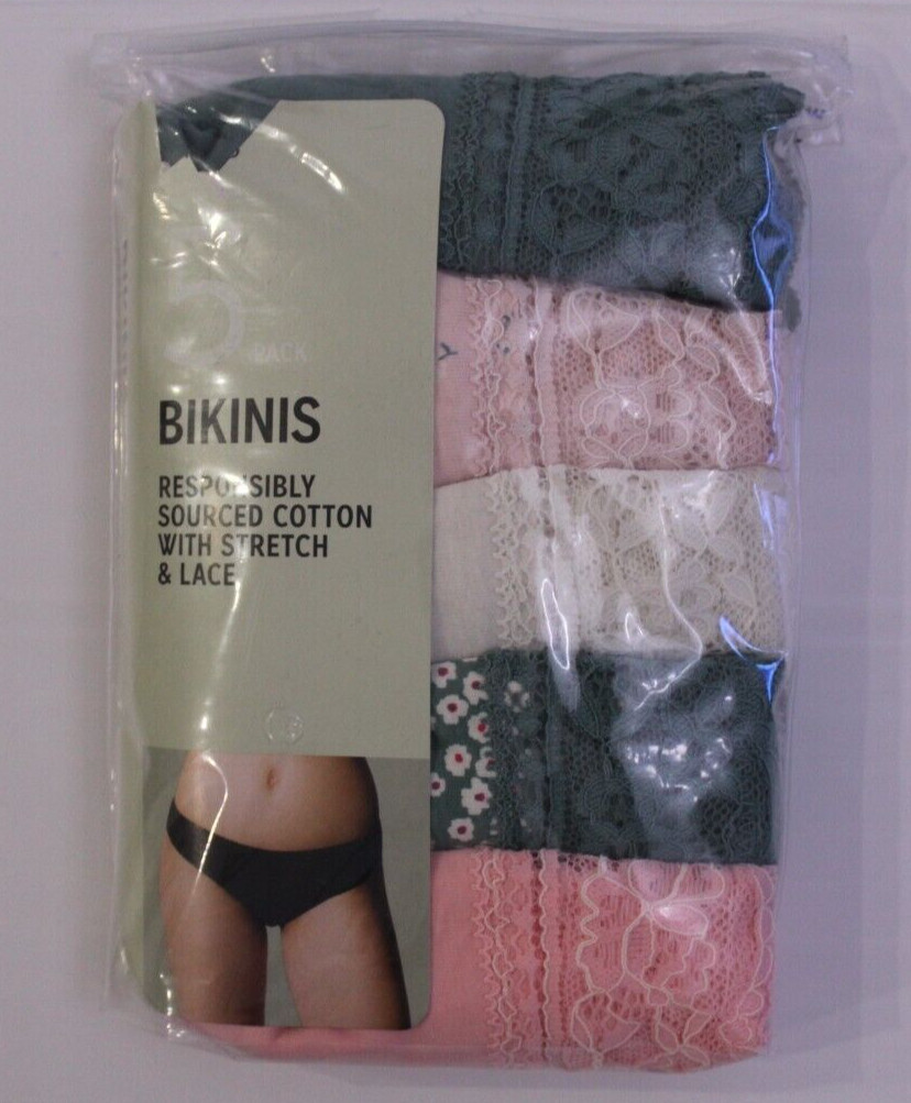 Ex M & S Ladies 5 Pack Bikinis Briefs Supersoft Lace Knickers Underwear 6 to 22