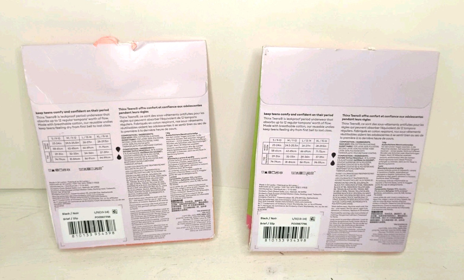 Thinx Teens Leakproof Period Underwear Brief Large 13/14 Black/Noir Lot of 2
