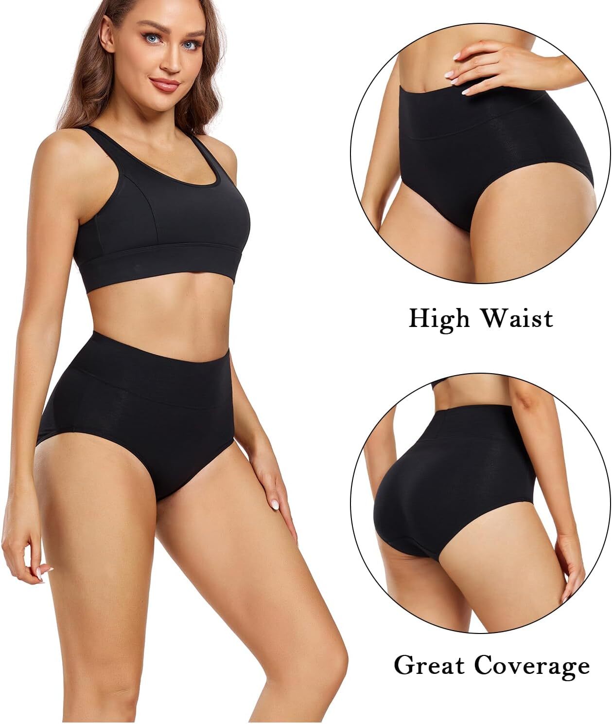 wirarpa Women Cotton Underwear High Waisted Ladies Panties Full Coverage B